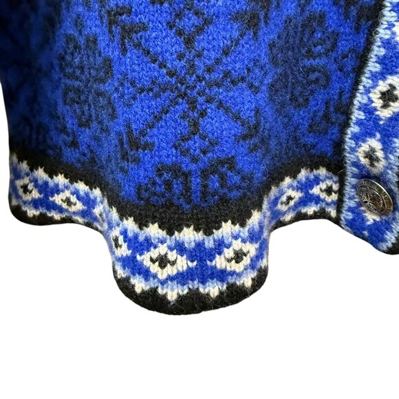 LL BEAN Merino Wool Cardigan Sweater Plus Size 1X Blue Fair Isle Vintage Nordic - Picture 10 of 12